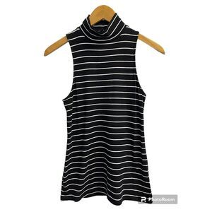 Express Women's S Striped Sleeveless Tank Top Mock neck Black/White Cutout‎ Back